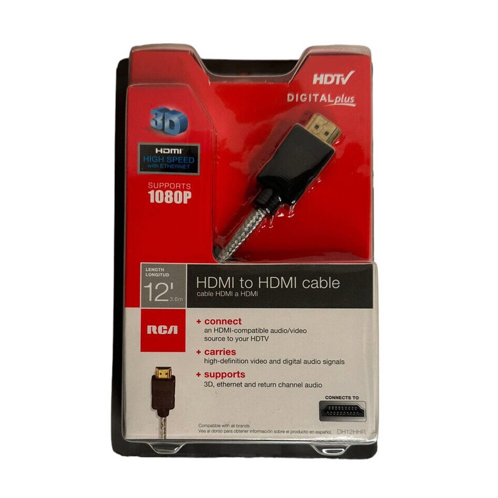 New RCA 12 Ft. 1080P Digital Plus 3D High Speed HDMI Cable DH12HHR